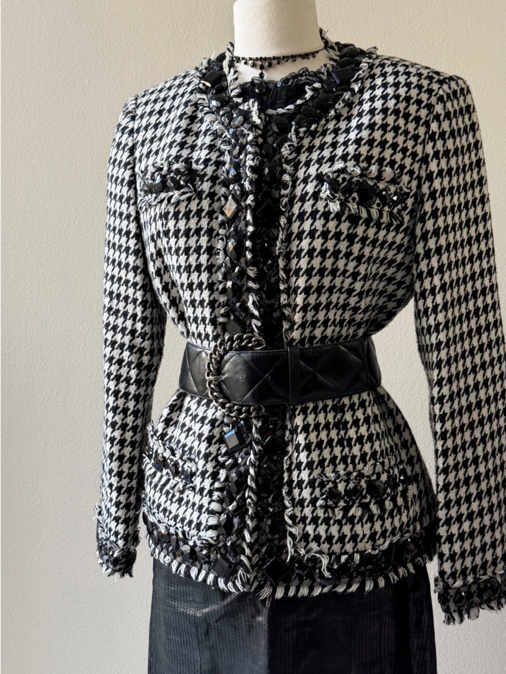 Vintage Oversize inspired by a classy Black & White Houndstooth Womens Jacket
